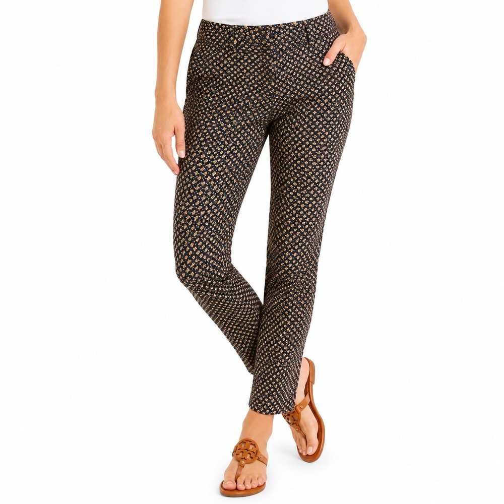 J.Crew Pants Womens 4 Navy Yellow Geometric City Fit Stretch Cotton‎ Trousers